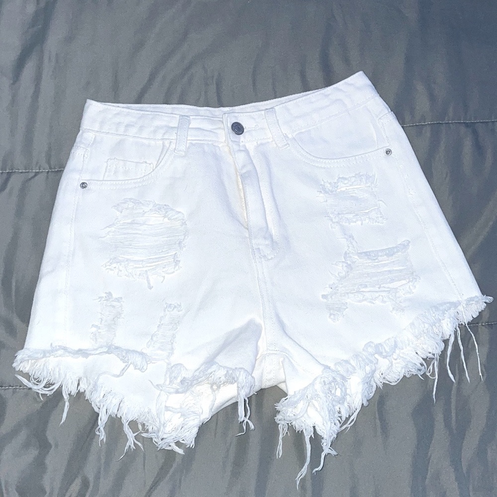 White Ripped Denim Shorts